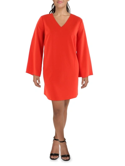 Maree Pour Toi Plus Womens Crepe Long Sleeves Shift Dress In Red