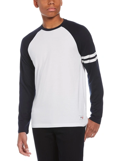 Perry Ellis Mens Striped Trim Colorblock T-shirt In White