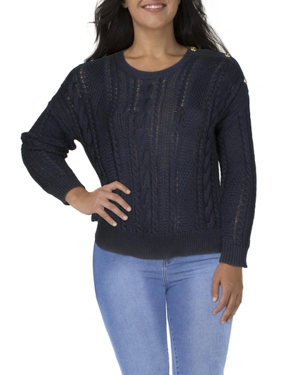 Lauren Ralph Lauren Plus Womens Cotton Cable Knit Pullover Sweater In Blue