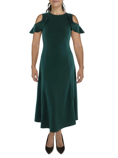 24seven Comfort Apparel Womens Knit Ruffled Sleeves Evening Dress In Green