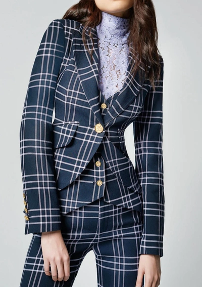 Smythe One Button Blazer In Navy Lilac Grid