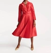Frances Valentine Lucille Notched-lapel Belted Midi Wrap Dress In Red