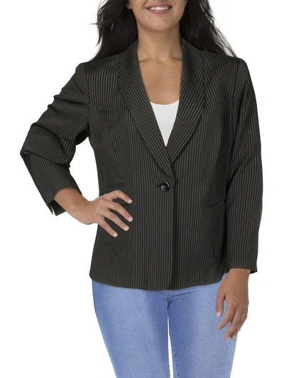 Le Suit Plus Womens Knit Pinstripe One-button Blazer In Multi