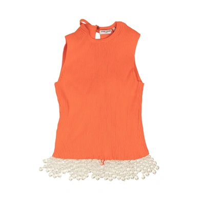 OPENING CEREMONY ORANGE COTTON KNIT BEADED OPEN BACK TOP