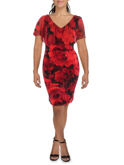 Connected Apparel Womens Cape Ruched Sheath Dress In Red