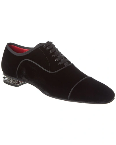 Christian Louboutin Men's Greggyrocks Spike-heel Velvet Oxfords In Black