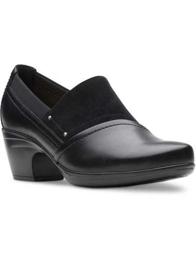 Clarks Emily Steps Womens Leather Slip-on Round Toe Heels In Black