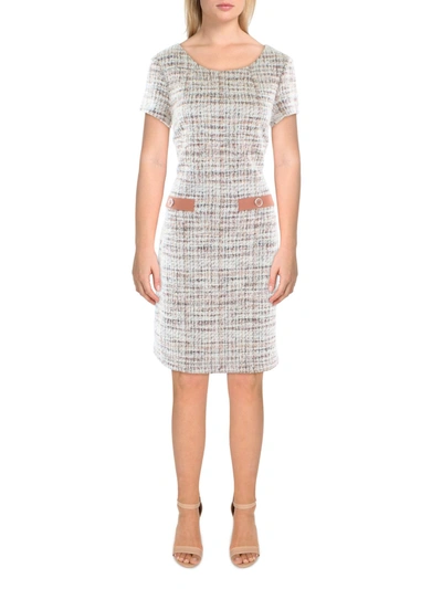 Connected Apparel Womens Tweed Short Sleeves Shift Dress In Beige