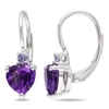 MIMI & MAX 2 5/8CT TGW AFRICAN AMETHYST AND TANZANITE HEART LEVERBACK EARRINGS IN STERLING SILVER