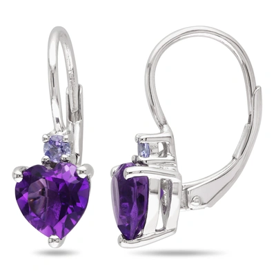 Mimi & Max 2 5/8ct Tgw African Amethyst And Tanzanite Heart Leverback Earrings In Sterling Silver In Purple