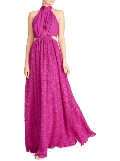 ml Monique Lhuillier Womens Chiffon Pleated Evening Dress In Purple