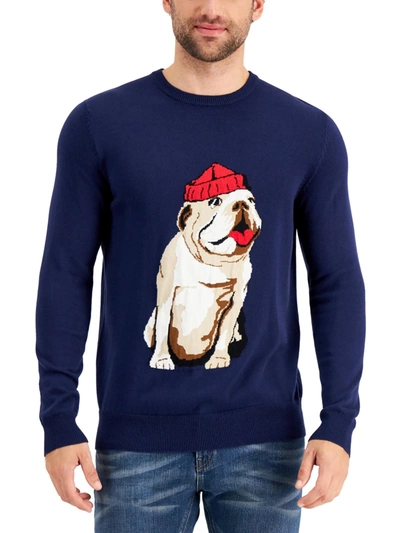 Club Room Whimsical Dog Mens Cotton Graphic Pullover Sweater In Blue