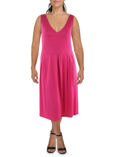 24seven Comfort Apparel Plus Womens V-neck Sleeveless Midi Dress In Pink