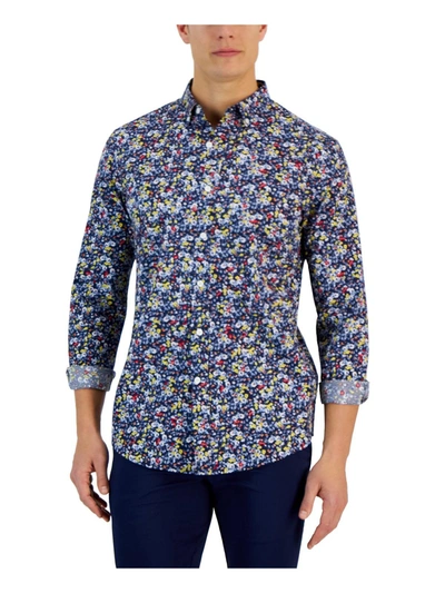 Club Room Mens Cotton Floral Button-down Shirt In Blue