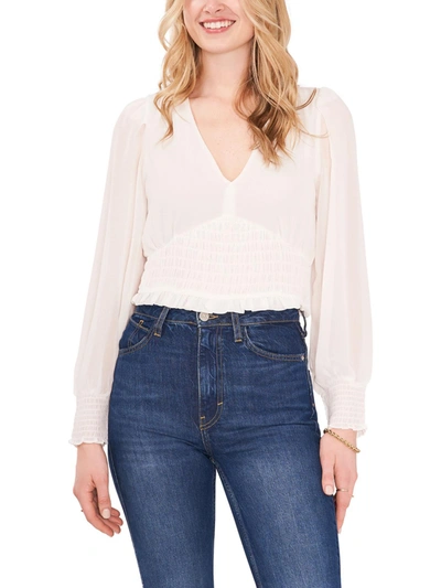 1.state Womens V Neck Sheer Cropped In White