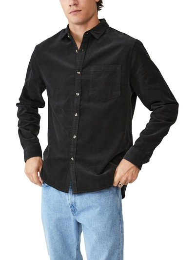 Cotton On Camden Mens Corduroy Collared Button-down Shirt In Black