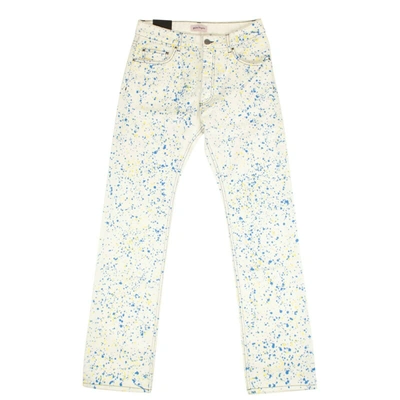 Palm Angels White Blue And Yellow Splatter Jeans In Multi