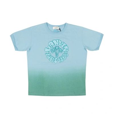 Lanvin Teal Blue Cotton Wave Graphic Short Sleeve T-shirt In Multi