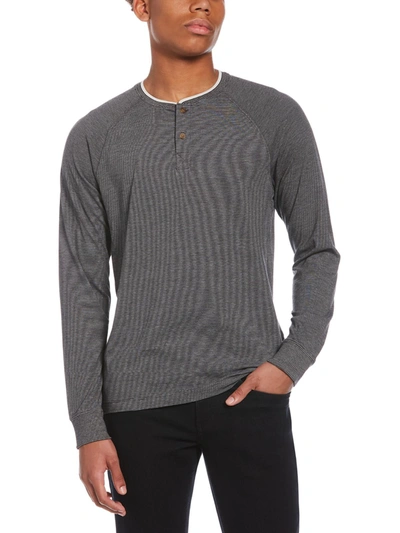 Perry Ellis Mens Pullover Knit Henley Shirt In Grey
