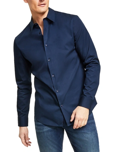 Calvin Klein Mens Slim Fit Collar Button-down Shirt In Blue