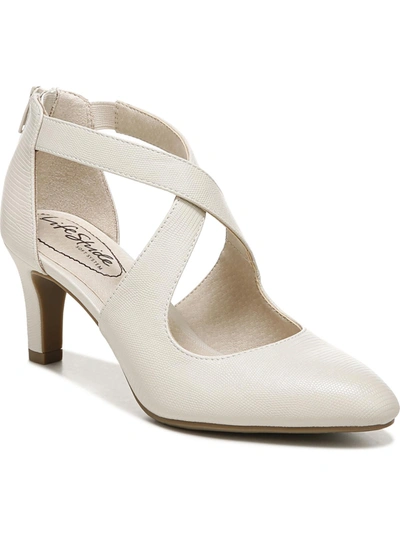 Lifestride Belle Womens Faux Leather Strappy Heels In White