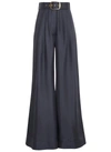 Zimmermann Lyrical Belted Wide-leg Silk Trousers In Blue