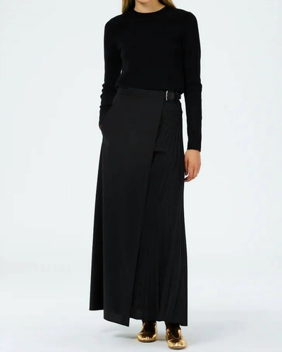 Tibi Recycled Tropical Wool Pleated Maxi Wrap Skirt Black 6