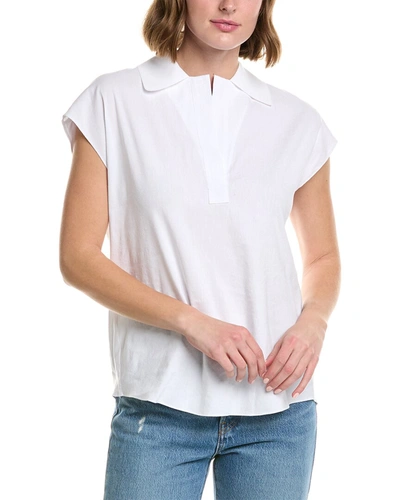 Vince Popover Linen-blend Polo Shirt In White