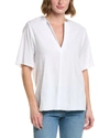 Vince Flutter Sleeve Linen Blend Top In White