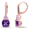 Mimi & Max 4 1/3ct Tgw Amethyst Rose De France And Diamond Accents Leverback Earrings In Rose Silver In Purple