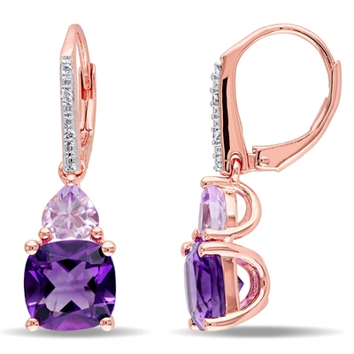 Mimi & Max 4 1/3ct Tgw Amethyst Rose De France And Diamond Accents Leverback Earrings In Rose Silver In Purple