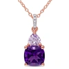 MIMI & MAX 2 1/7CT TGW AFRICAN AMETHYST ROSE DE FRANCE AND DIAMOND ACCENT HEART NECKLACE IN ROSE SILVER