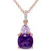 Mimi & Max 2 1/7ct Tgw African Amethyst Rose De France And Diamond Accent Heart Necklace In Rose Silver In Purple