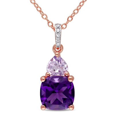 Mimi & Max 2 1/7ct Tgw African Amethyst Rose De France And Diamond Accent Heart Necklace In Rose Silver In Purple