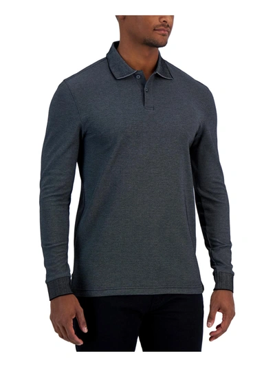 Alfani Mens Knit Long Sleeves Polo In Black