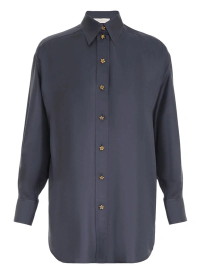 Zimmermann Straight-point Collar Silk Shirt In Blue