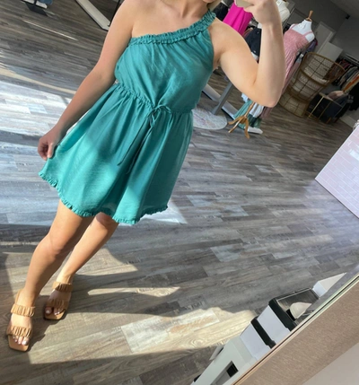 Day + Moon One Shoulder Ruffle Dress In Teal In Blue