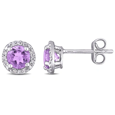 Mimi & Max 4/5ct Tgw Amethyst And Diamond Accents Halo Stud Earrings In Sterling Silver In Purple
