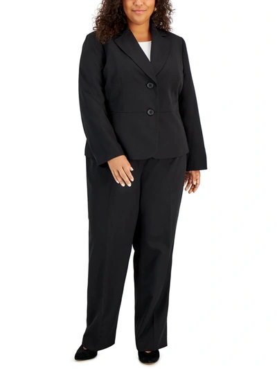 Le Suit Plus Size Notched-collar Blazer & High-rise Pant Suit In Black