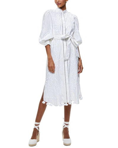 Alice And Olivia Shanley Embroidered Cotton Midi Dress In White