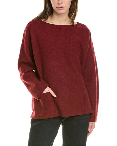 Eileen Fisher Bateau Neck Wool Box Top In Red