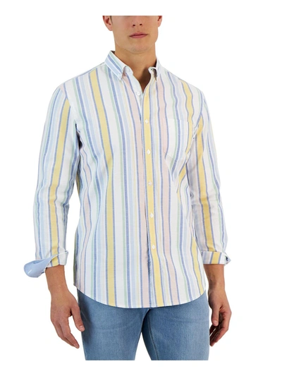 Club Room Benie Mens Stripe Stretch Button-down Shirt In White