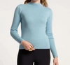 Frances Valentine Marie Mock-neck Rib-knit Wool Top In Blue