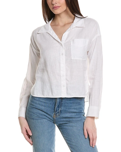 Michael Stars Gracie Crop Button-down Linen Shirt In White