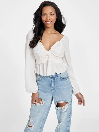 Guess Factory Luna Ruffle Top In White