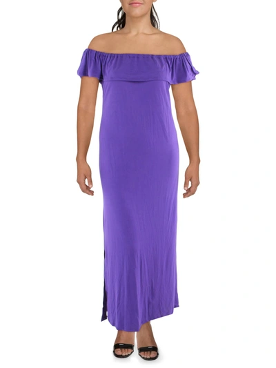 24seven Comfort Apparel Plus Womens Fold-over Long Maxi Dress In Purple