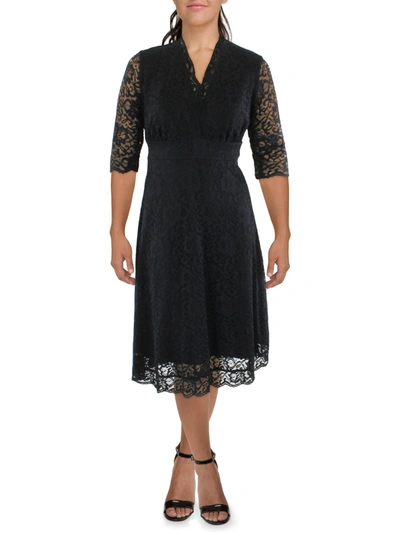 Kiyonna Plus Womens Lace Midi Cocktail And Party Dress In Black
