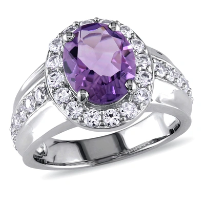 Mimi & Max 3 3/4ct Tgw Oval Cut Amethyst And Created White Sapphire Halo Ring In Sterling Silver In Purple