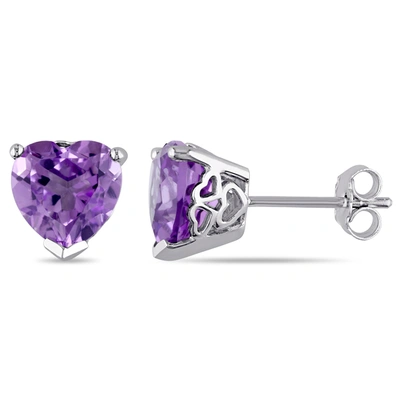 Mimi & Max 3 1/3ct Tgw Heart Shaped Amethyst Stud Earrings In Sterling Silver In Purple