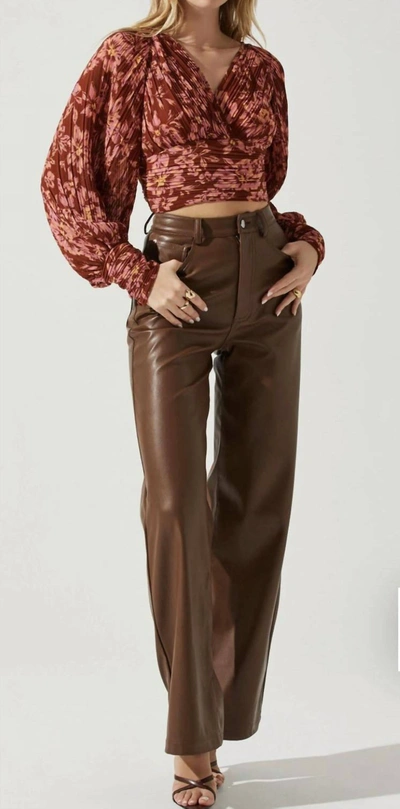 Astr Nuria Wrap Tie Crop Top In Rust Floral
